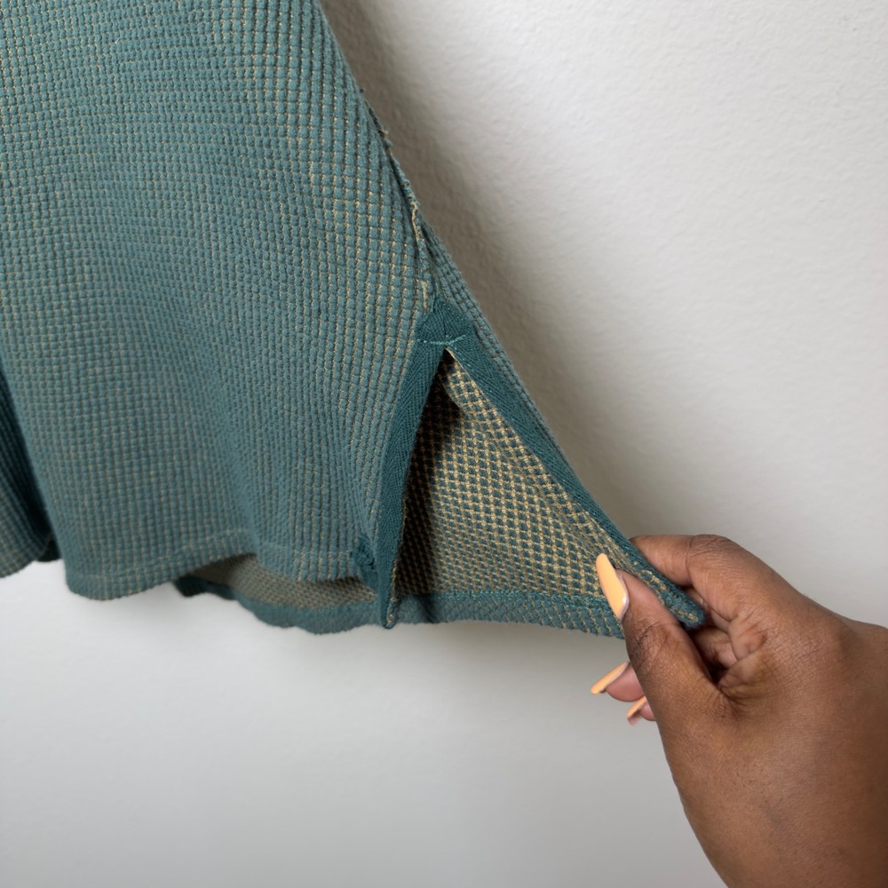 We The Free Women Cotton Thermal Top Large Green Waffle Chunky Knit Oversize - Picture 5 of 9